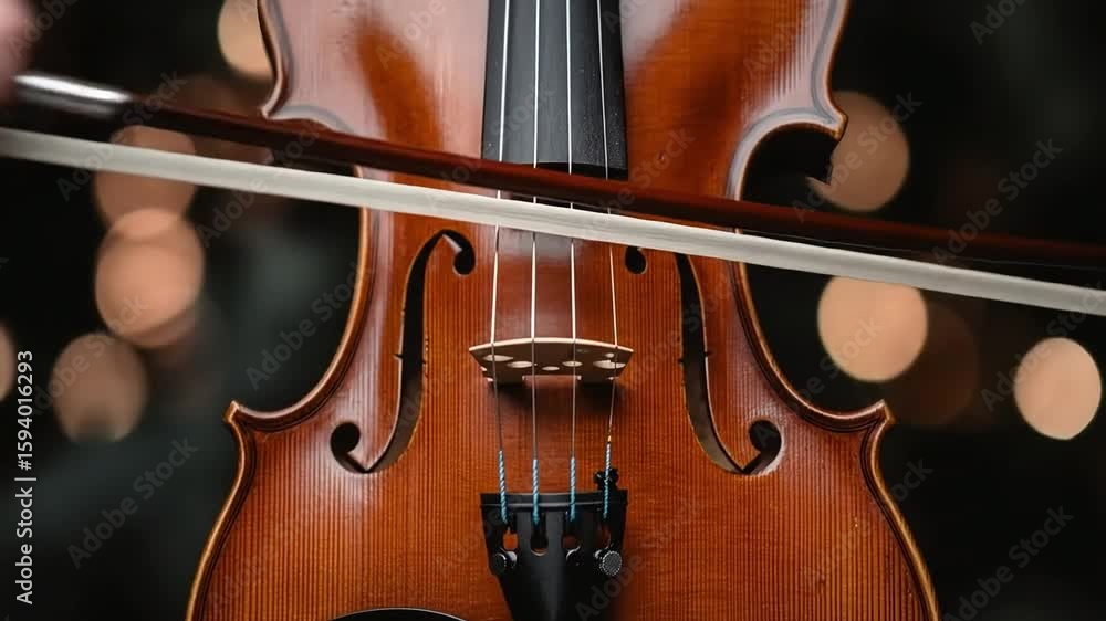 Elegant wooden string instrument poised for a melodic performance with a bow across its strings Elegant wooden string instrument poised for a melodic performance with a bow across its strings