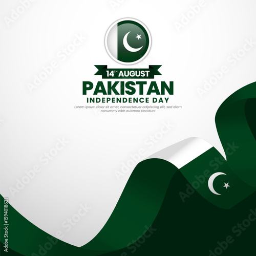 Pakistan independence day Square banner background with waving ribbon flag