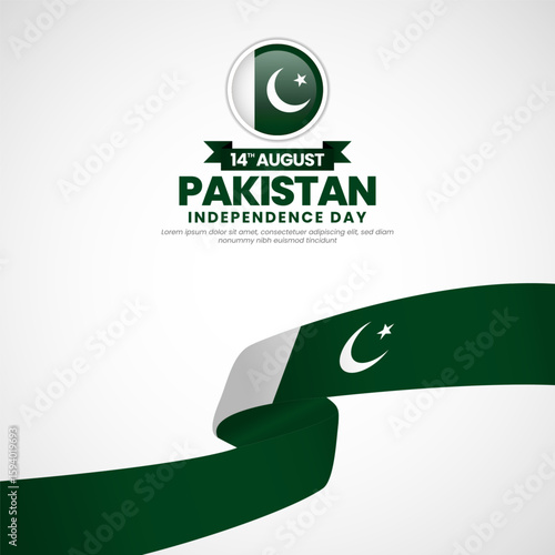 Pakistan independence day Square banner background with waving ribbon flag