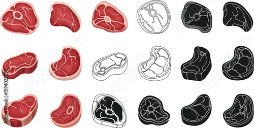 Different cuts of steak illustration vector set raw beef meat steakhouse menu design butcher shop concept