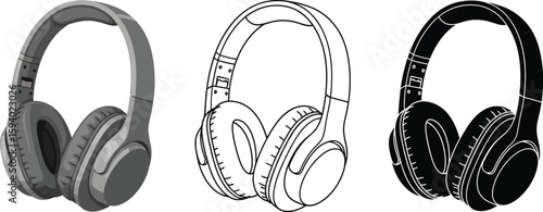 Headphones vector illustration set wireless audio devices for music listening and podcast enjoyment