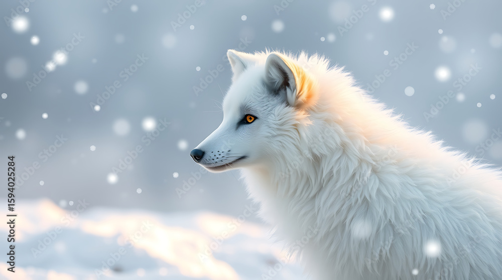Obraz premium A beautiful arctic fox gazes peacefully in a snowy, winter wonderland.