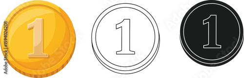 One coin illustration set golden coin outline coin black coin money currency value investment finance asset