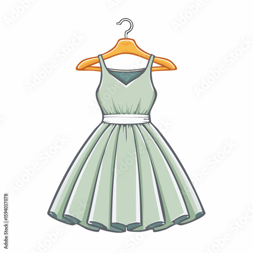 summer dress vector mockup on hanger with mint bodice and outlined skirt perfect for fashion branding and retail listings