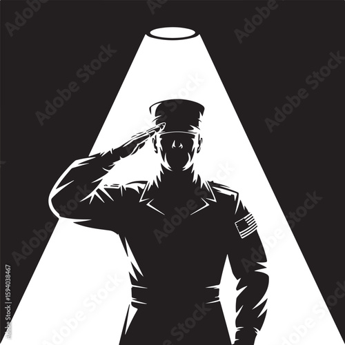 Soldier Saluting Under Spotlight – Vector Illustration

