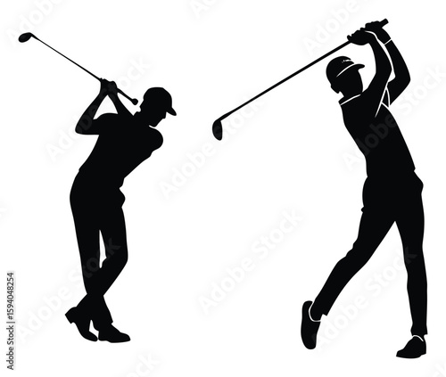 Golf Player Teeing Off Silhouette Vector, Stylish Golf Player Clipart Flat Design