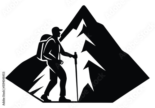 Mountain Hiking Climbing Trekking Silhouette Vector Illustration Flat Design Clipart