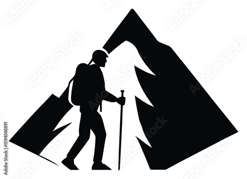 Mountain Hiking Climbing Trekking Silhouette Vector Illustration Flat Design Clipart