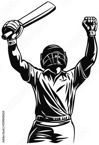silhouette of a cricket batsman raising bat to celebrate