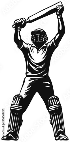 silhouette of a cricket batsman raising bat to celebrate