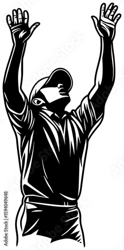 silhouette of a cricket batsman raising bat to celebrate