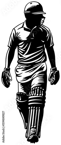 silhouette of a cricket batsman walking back slowly