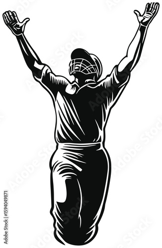 silhouette of a cricket batsman raising bat to celebrate