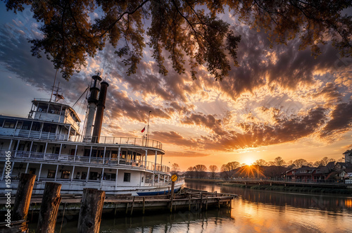classic Mississippi River style historic run down decrepit white riverboat