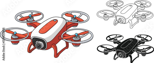 Drone vector illustration design for aerial photography and videography with camera and four rotors