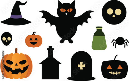 classic halloween icon illustration vector set