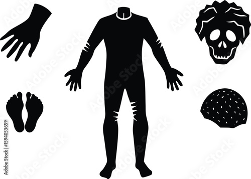 zombie body part vector set hand brain eyeball