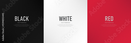 Set of red, black and white abstract background with dots halftone pattern design. Simple flat template banner collection design. Modern futuristic concept. Use for cover template, poster, web banner.