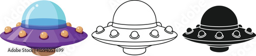 Ufo spaceship vector illustration alien spacecraft flying saucer cartoon drawing isolated object clip art