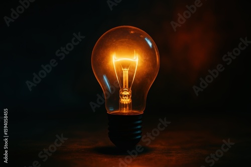 Illuminated Light Bulb Glowing Warm Orange in Dark Background