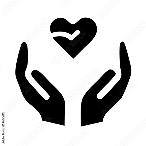 Simple Silhouette Hand Holding Heart with Check Mark Icon Symbol