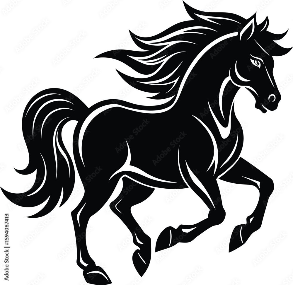 Obraz premium BLACK AND LINE SILHOUETTE OF A HORSE VECTOR ILLUSTOR