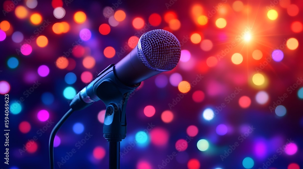 Obraz premium Mic, bokeh light, comedy show look.