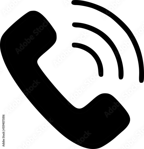 A black telephone handset icon, emitting sound waves, indicating a call.