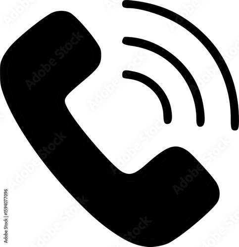 Black silhouette of a telephone receiver emitting signal waves, symbolizing communication.