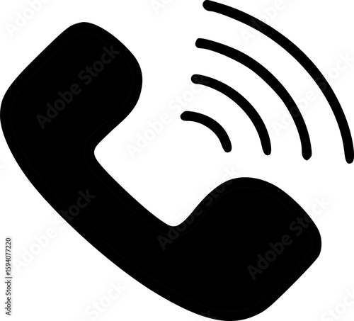 Black silhouette of a telephone receiver with signal waves emanating from it, indicating an active call.