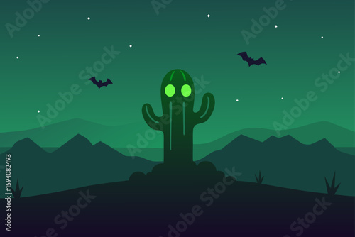 Cauldron with ghostly figure in dark attic haunted room potion vector illustration