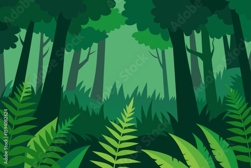 Natural Forest Floor Covered in Ferns and Leaves