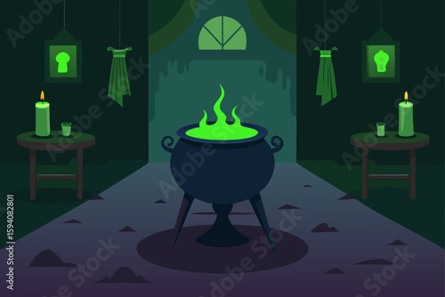 Cactus with bat shaped spines in creepy rocky area spooky plant vector illustration