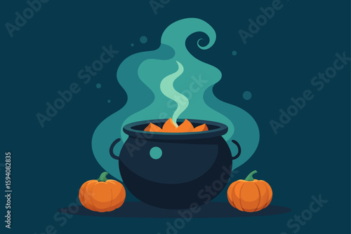 Group of shadowy figures in foggy meadow mysterious night scene vector illustration