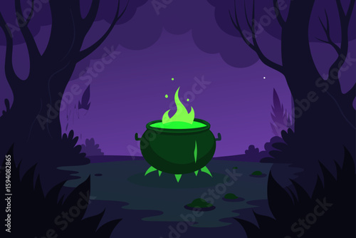 Spooky cactus with witch hat and cobwebs Halloween desert cactus vector illustration