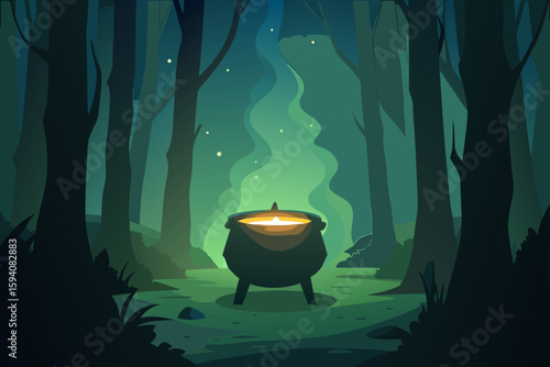 Cactus with glowing skull pot Halloween spooky plant decor vector illustration