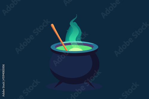 Cactus with cobwebs and skull shaped spines Halloween cactus vector illustration
