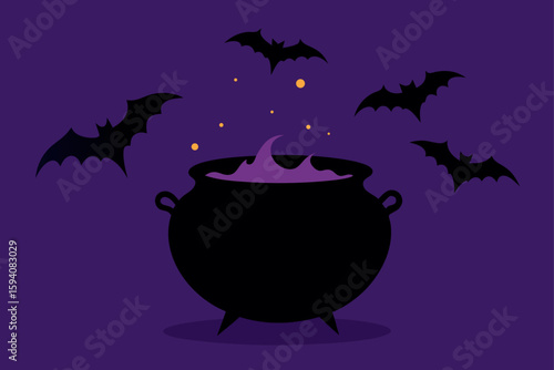 Spooky cactus and haunted desert plant Halloween nightscape vector illustration