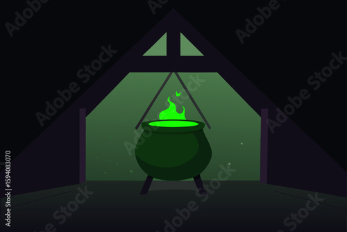 Cactus with glowing red eyes spooky Halloween plant design vector illustration