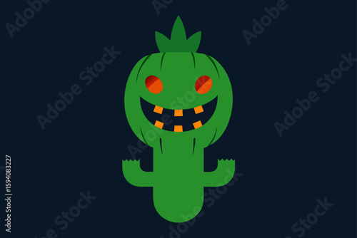 Spooky cactus with sharp fangs Halloween monster plant concept vector illustration