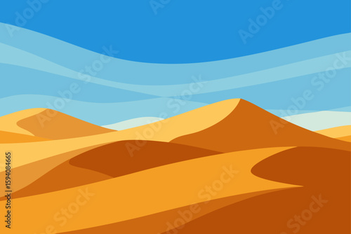 Panoramic Desert Landscape with Dunes and Blue Sky