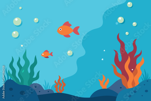 Underwater Coral Reef Scene with Fish and Bubbles