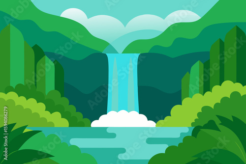 Lush Greenery Surrounding Rainforest Waterfall