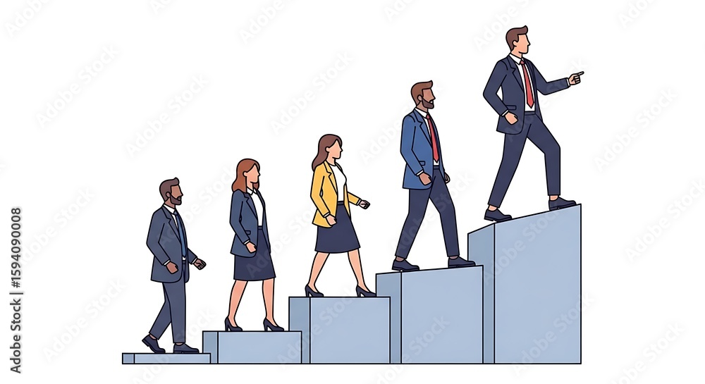 Fototapeta premium Diverse business professionals progressing up a stairway.