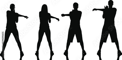Vector art of silhouettes of people exercising together