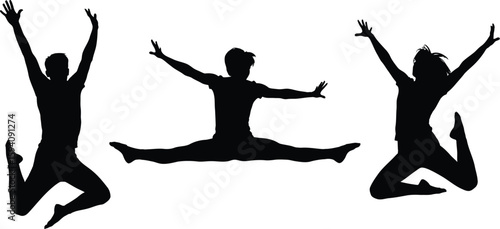 Vector art of silhouettes of people jumping and doing gymnastics