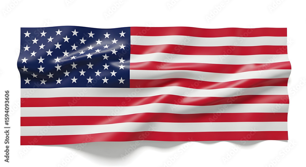 Obraz premium Waving American Flag Red White and Blue on Clean White Backdrop