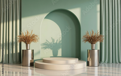 Minimalist stage with arch and plants