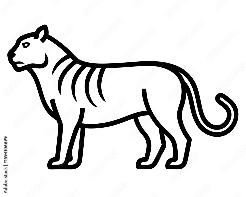 Obraz premium Explore a striking vector illustration of a tiger, featuring bold black lines that create a powerful and minimalist design, ideal for various creative projects, and graphic designs.