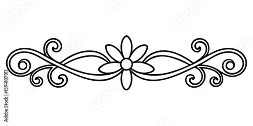 Black vector divider, ornamental vintage scrolls with slight floral